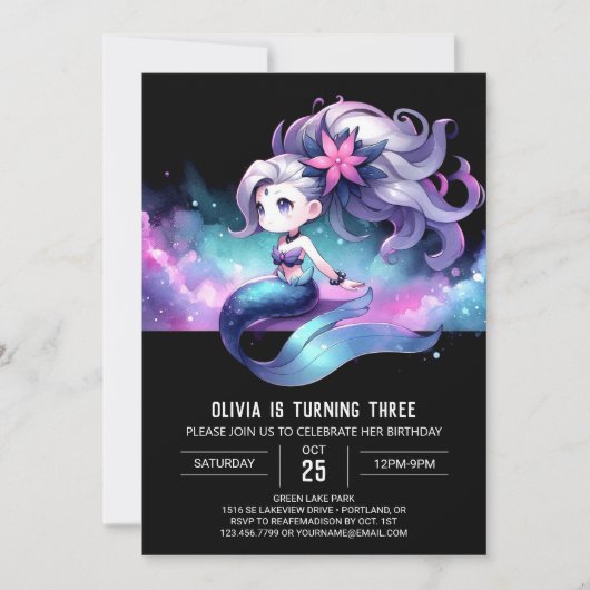 ボホスイートマーメイド誕生日 招待状 (正面)