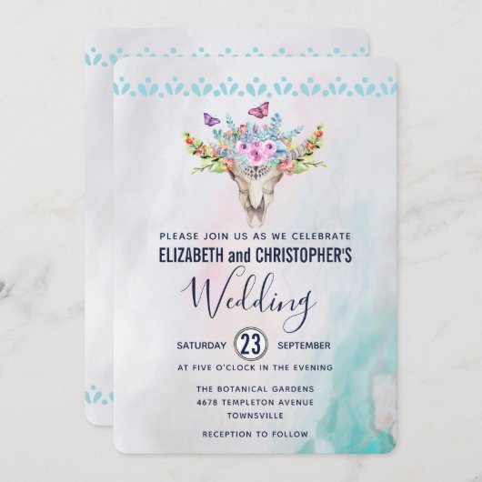 ボホスカルとフローラ結婚ブーケ 招待状 (正面/裏面)