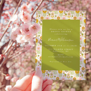 ボホスカンジナビアグリーンフラワーズブライダルシャワー 招待状