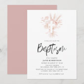 ボホスクリプトほこりっぽいバラフローラクロスバプテスマ 招待状 (正面/裏面)