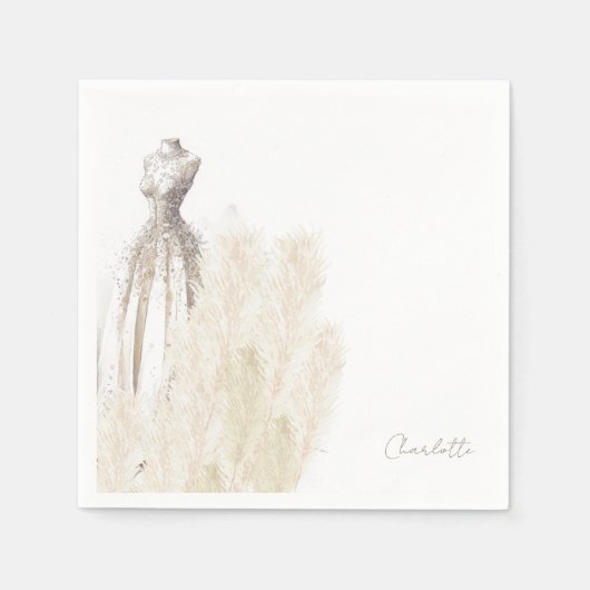 ボホスクリプト結婚のドレスブライダルシャワーカクテル スタンダードカクテルナプキン (正面)