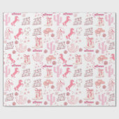ボホスタイリッシュおもしろいピンク女性のカーボーイ西模様 ラッピングペーパー (フラット)