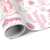 ボホスタイリッシュおもしろいピンク女性のカーボーイ西模様 ラッピングペーパー (ロールコーナー)