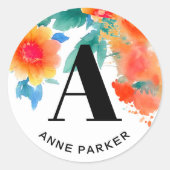 ボホスタイリッシュ水彩フローラ名モノグラム ラウンドシール (正面)