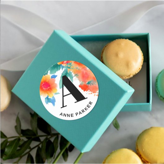 ボホスタイリッシュ水彩フローラ名モノグラム ラウンドシール