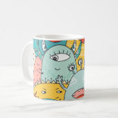 ボホスタイルかわいいモンスター、シームレス。 コーヒーマグカップ (正面左)