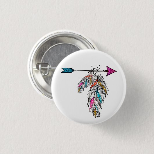 ボホスタイルぶら下がったの装飾羽 缶バッジ (正面&裏面)
