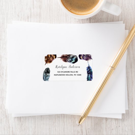 ボホスタイルウオーターカラーフェザー差出人住所 ラベル (インサイチュ)