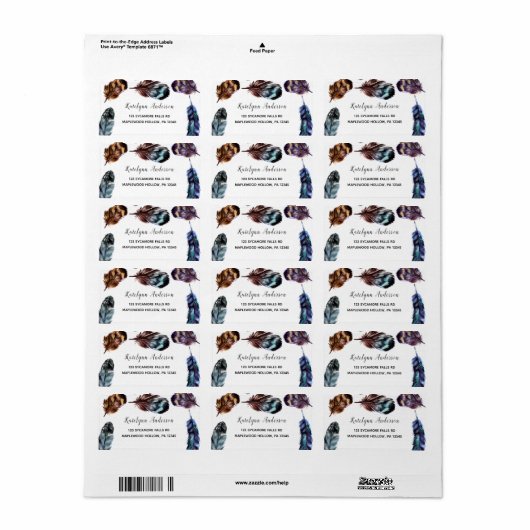 ボホスタイルウオーターカラーフェザー差出人住所 ラベル (フルシート)