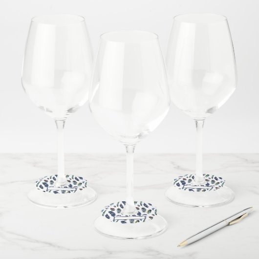 ボホスタイルウオーターカラーフェザー座席表 ワイングラスタグ (セット)