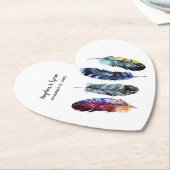 ボホスタイルウオーターカラーフェザー結婚ズ ペーパーコースター (アングル)