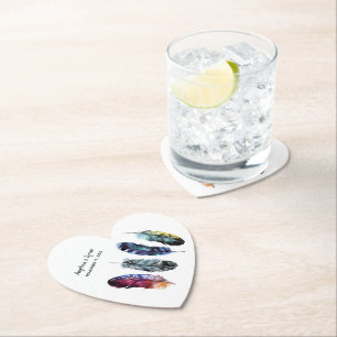 ボホスタイルウオーターカラーフェザー結婚ズ ペーパーコースター