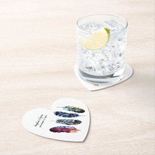 ボホスタイルウオーターカラーフェザー結婚ズ ペーパーコースター (インサイチュ)