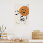 ボホスタイルウーマン顔サンラインアート ポスター (キッチン)