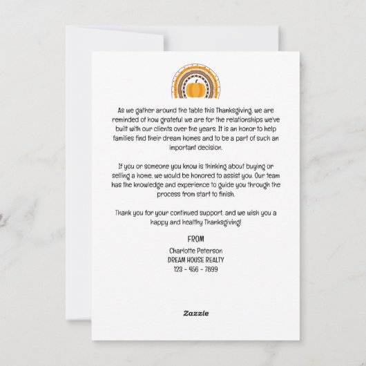 ボホスタイルエテ実在ートハッピーサンクスギビング シーズンカード (裏面)