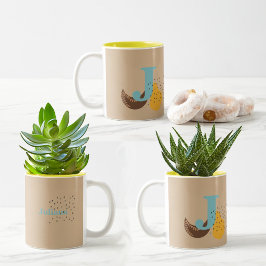 ボホスタイルカスタムモノグラムと名前カラー ツートーンマグカップ