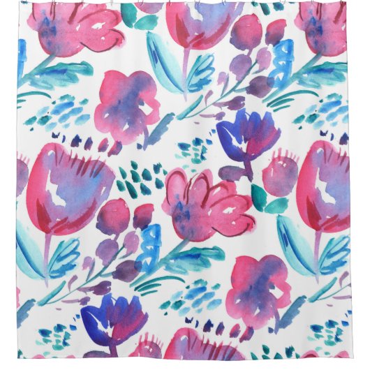 ボホスタイルフローラ素朴な手描きイラストレーション。 シャワーカーテン (正面)