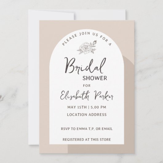 ボホスタイルミニマリストブラウンカラーブライダルシャワー 招待状 (正面)