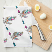 ボホスタイル装飾羽ぶら下がった骨 キッチンタオル (四つ折り)