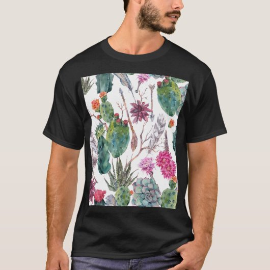 ボホスタイル、ヴィンテージサボテン水色。 Tシャツ (正面)