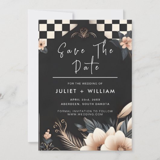 ボホスタジオクリエイティブ図解入りの、写真付きの結婚ズ セーブザデート (正面)