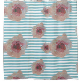 ボホストライプのシック花の柄 |シャワーカーテン シャワーカーテン