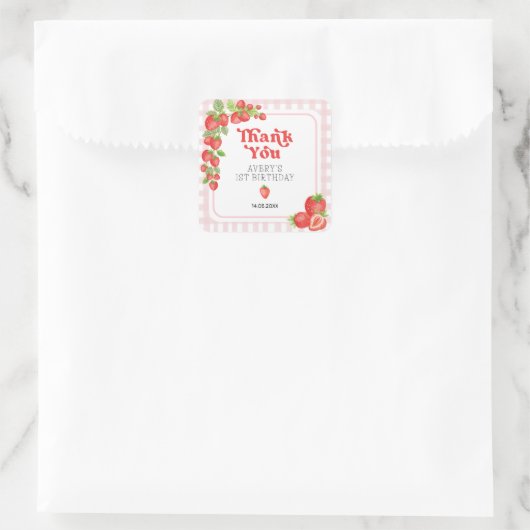 ボホストロベリーベリーファースト誕生日ありがとう スクエアシール (バッグ)