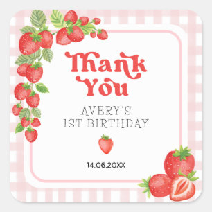 ボホストロベリーベリーファースト誕生日ありがとう スクエアシール