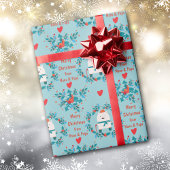 ボホスノーベアリースとハートクリスマス ラッピングペーパー