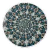 ボホスパイラルティール(緑がかった色)アンドカーキ万華鏡のように千変万化するパターン セラミックノブ (正面)