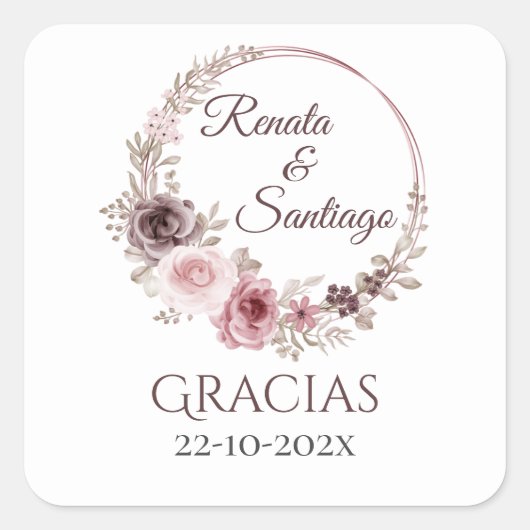 ボホスペインのの結婚丸いステッカー スクエアシール (正面)