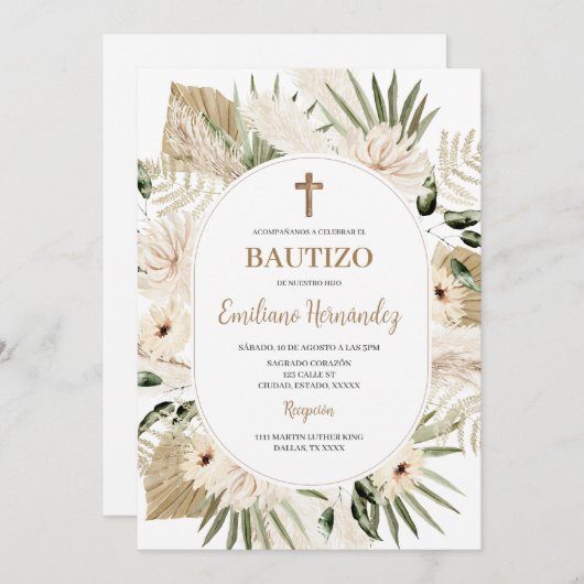 ボホスペインのバプテスマフローラ招待状 招待状 (正面/裏面)