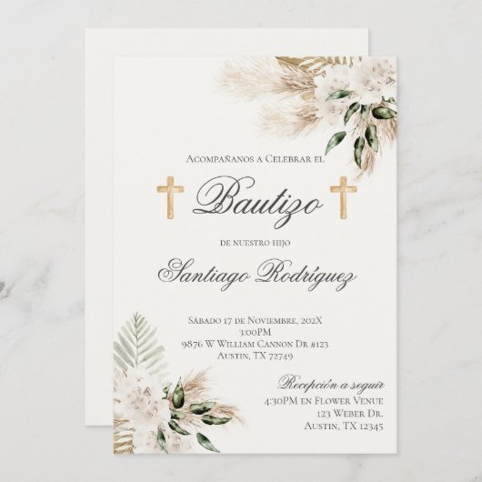 ボホスペインのバプテスマフローラ招待 招待状 (正面/裏面)
