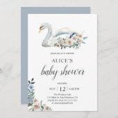 ボホスワンダスティブルーベージュフラワーベビーシャワー 招待状 (正面/裏面)