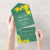 ボホス素朴ンフラワーグリーン春フローラ結婚ズ オールインワン招待状 (貼ってはがせる)