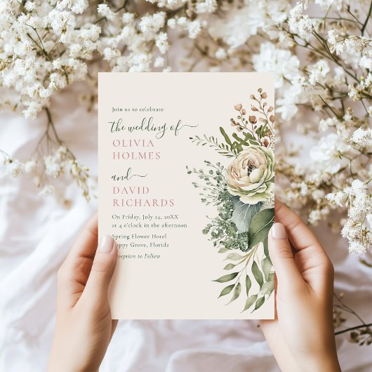 ボホセージグリーンとアイボリーウィドラフ結婚ァーズ 招待状