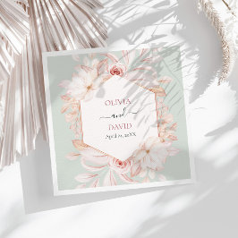 ボホセージグリーンとピンクローズ結婚ズナプキン