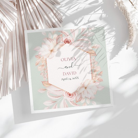 ボホセージグリーンとピンクローズ結婚ズナプキン