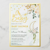 ボホセージグリーンアイボリーフローラムーンベビーシャワー金ゴールド 箔招待状 (正面)