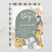 ボホセージグリーンサファリオーボーイベビーシャワー 招待状 (正面/裏面)