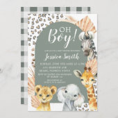 ボホセージグリーンサファリオーボーイベビーシャワー 招待状 (正面/裏面)
