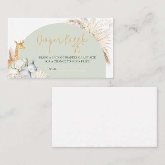 ボホセージグリーンサファリベイビーシャワーおむつラッフル エンクロージャーカード (正面/裏面)