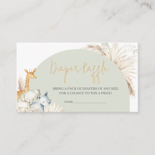 ボホセージグリーンサファリベイビーシャワーおむつラッフル エンクロージャーカード (正面)