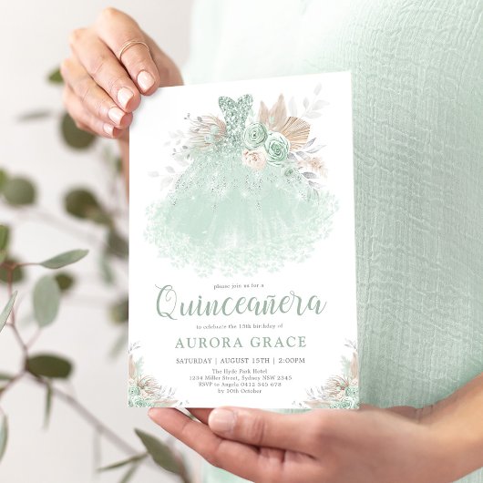 ボホセージグリーンシルバーキンセアニラプリンセスドレス 招待状