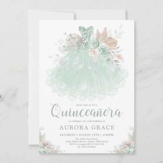 ボホセージグリーンシルバーキンセアニラプリンセスドレス 招待状 (正面)