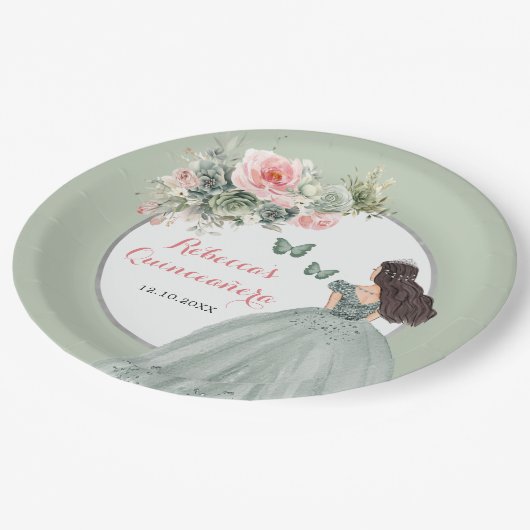 ボホセージグリーンドレスプリンセスガールスウィート16アニョス ペーパープレート (アングル)