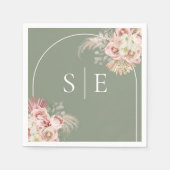 ボホセージグリーンパンパスグラスアーチモノグラムナプキンス スタンダードカクテルナプキン (正面)