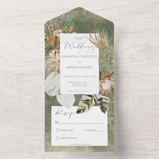 ボホセージグリーンフローラグラスnoディナー オールインワン招待状 (内側)