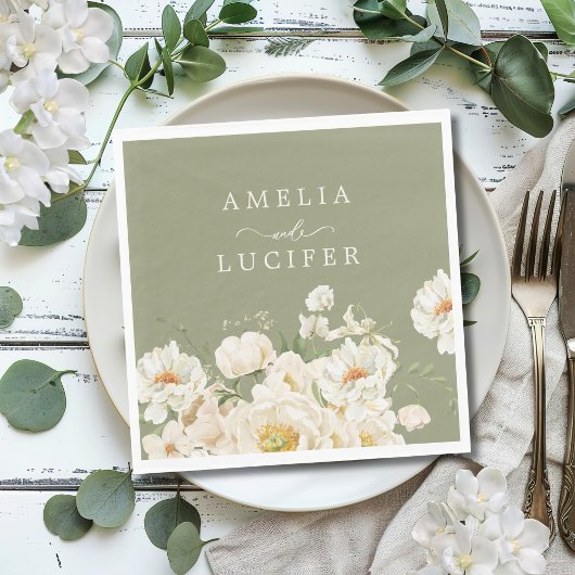 ボホセージグリーンホワイトアイボリーフローラ結婚ズ スタンダードランチョンナプキン