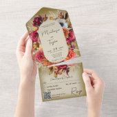 ボホセージグリーンモダンフローラリースQRコード オールインワン招待状 (貼ってはがせる)